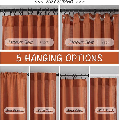 DONREN Burnt Orange Back Tab Curtains 78 Inches Long 2 Panels - Image 3