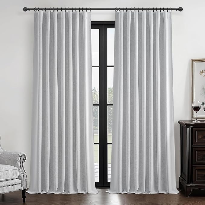 Light Gray 100% Blackout Linen Curtains 120 Inches Extra Long 2 Panels Set by QJMYDECO