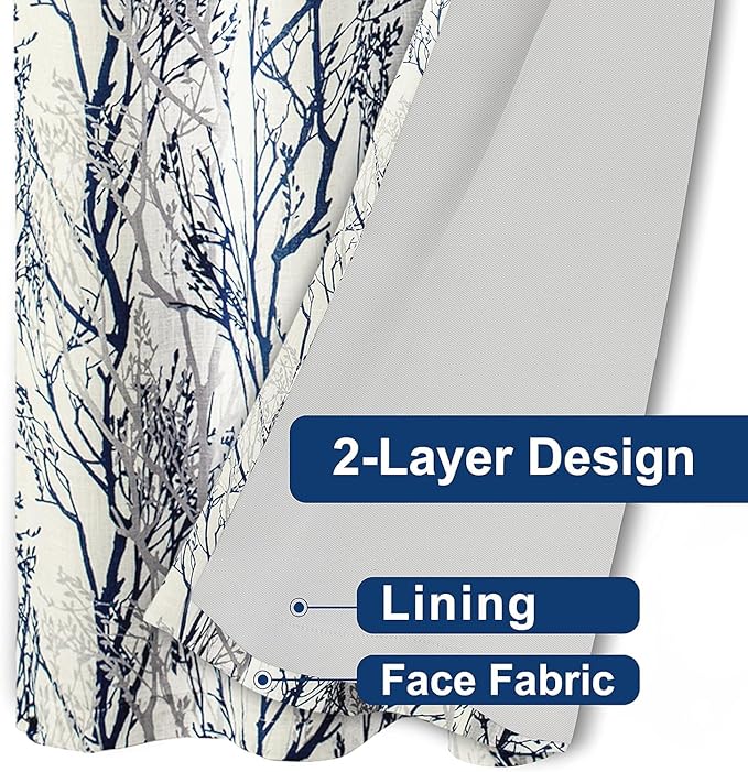 DriftAway Linen Printed Blackout Curtains Tree Branch Pattern Double Layer 96 - Image 4