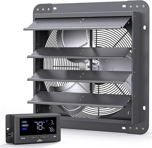 iLIVING 14" Wall Mounted Shutter Exhaust Fan, Automatic Shutter, Temperature by iLiving