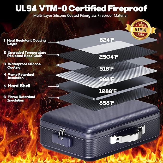 Fireproof Document Box, Hard Case Highly Flame-Resistant Fire Proof Waterproof - Image 2
