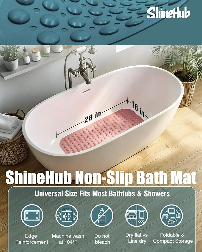 Non-Slip Bath Mat for Tub Shower, TPE Machine Washable Bathroom Essentials - Image 6