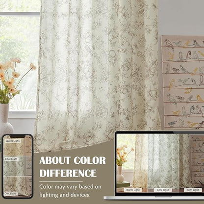 jinchan Linen Floral Curtains for Living Room 63 Inch Length Taupe Printed - Image 5