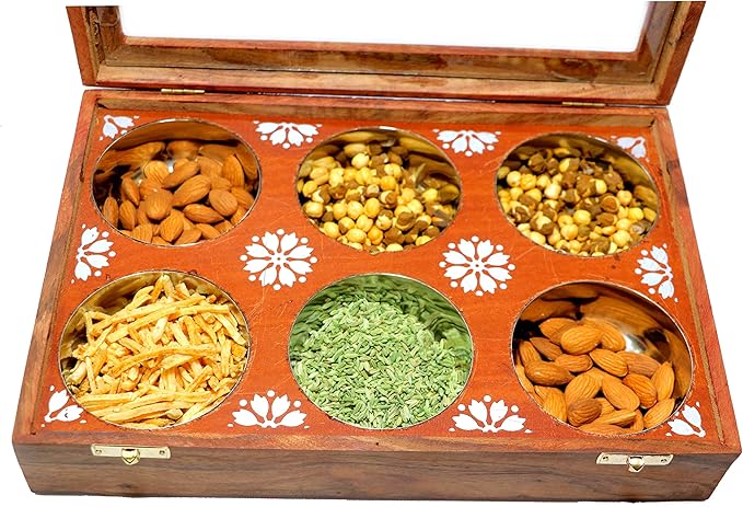 Wooden Spice Box Multipurpose Utility Table Top Glass Top Masala Dabba - Image 3