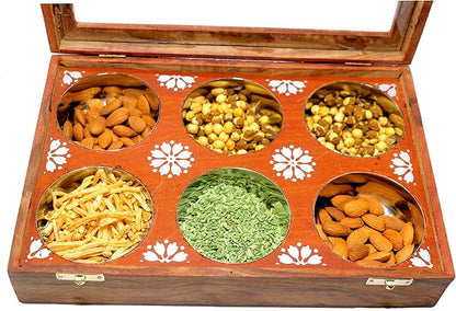 Wooden Spice Box Multipurpose Utility Table Top Glass Top Masala Dabba - Image 3