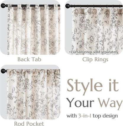 jinchan Linen Blend Curtain Floral Curtains - Image 4