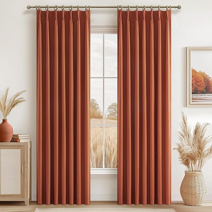 Fall Burnt Orange Curtains Pinch Pleated Blackout 90 Inches Long 2 Panels Set by QJMYDECO