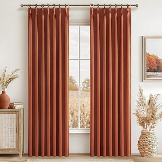 Fall Burnt Orange Curtains Pinch Pleated Blackout 90 Inches Long 2 Panels Set by QJMYDECO