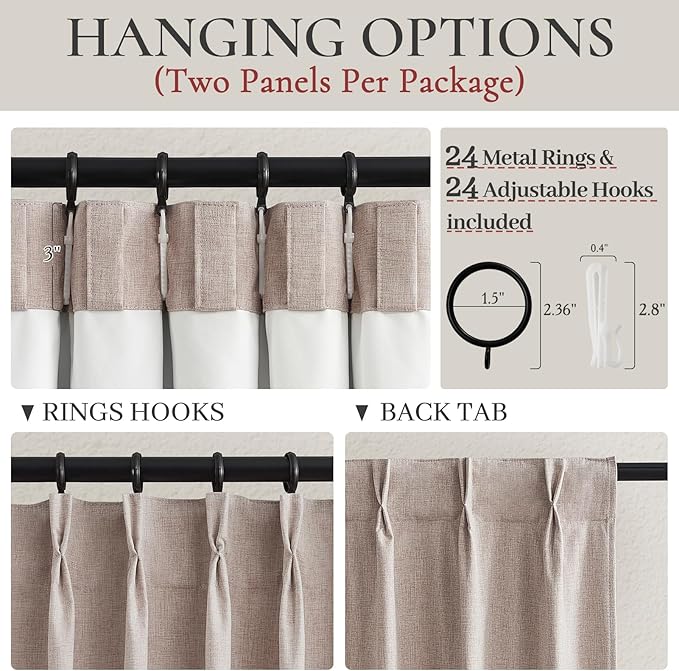 Pinch Pleated Flax Linen Blackout Extra Wide Curtain Panels - Image 3