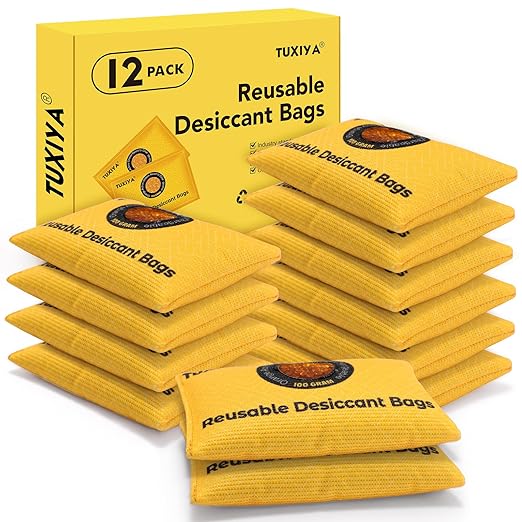 100g-12Pack Rechargeable Silica Gel Desiccant Packets, Color Indicating by Unknown