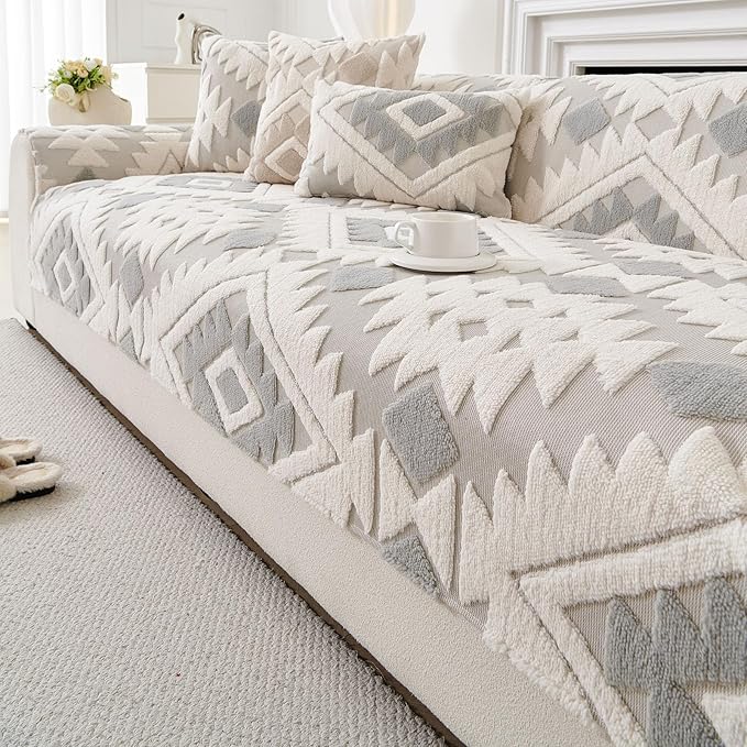 Boho Plush Couch Covers for Sofa Washable, Fuzzy Soft Couch Cover for Sectional by WelcometoXSlive
