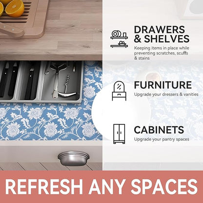 RAY STAR Shelf Liner, 12 Inch x 10 Feet Non Adhesive Floral Kitchen Cabinet - Image 6