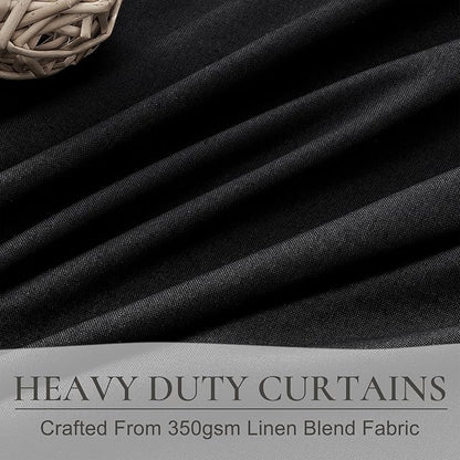 Black Blackout Curtains 92 Inches Long 2 Panel Set, Sun Blocking Curtain - Image 3