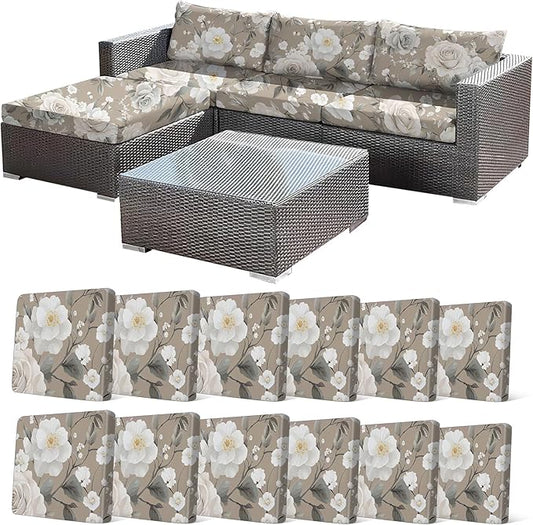12Pcs Stretch Patio Cushion Cover, Vintage Floral Printed Couch & Sofa by CALBODE