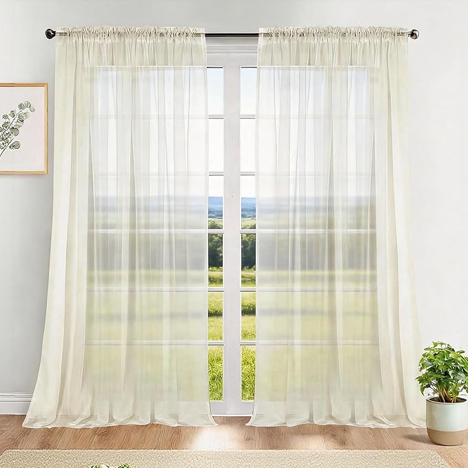 Dreaming Casa Solid Sheer Curtains 102 Inches Long Ivory Rod Pocket Voile by DreamingCasa