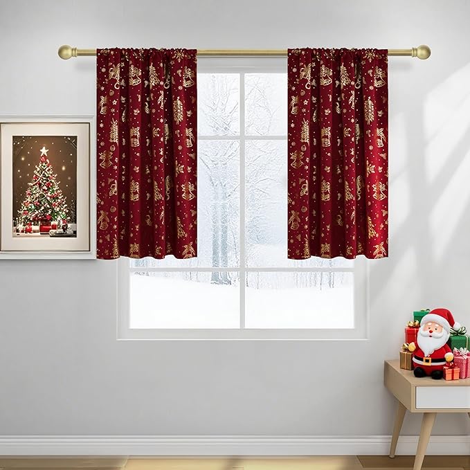 NICETOWN 2 Panels Christmas Red Rod Pocket 42 x 36 Inch Valance Curtains by NICETOWN