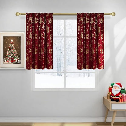 NICETOWN 2 Panels Christmas Red Rod Pocket 42 x 36 Inch Valance Curtains by NICETOWN