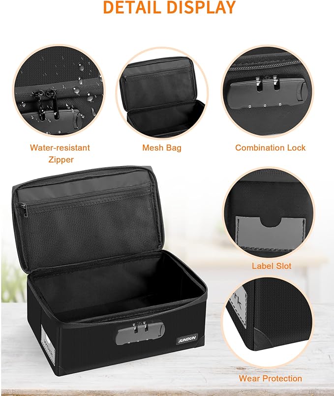 JUNDUN Index Card Holder with Lock, Collapsible Fireproof Index Card Box fits - Image 4