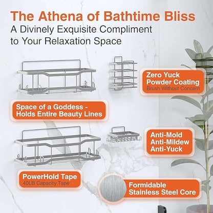 Shower Caddy Bathroom Shelves, The Athena Silken 4 Set, 40LB Capacity, Adhesive - Image 7