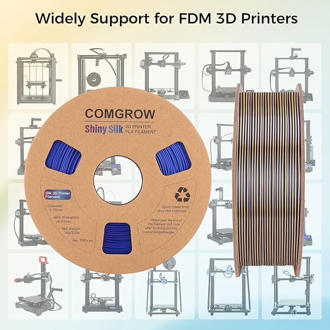 Comgrow Silk PLA 3D Printer Filament, Dual Color 2 in 1 Golden and Blue - Image 5