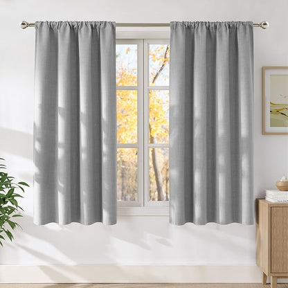 NICETOWN Light Grey Faux Linen Room Darkening Rod Pocket Curtains 63 inch Length by NICETOWN