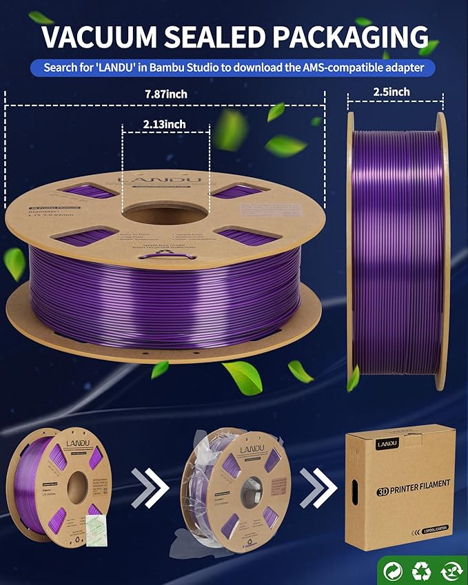 LANDU Silk Dual Color PLA Filament 1.75mm 1KG, 3D Printer Filament Dimensional - Image 6