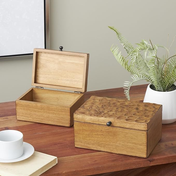 Deco 79 Wood Geometric Decorative Box Textured Concave Honeycomb Storage - Image 2