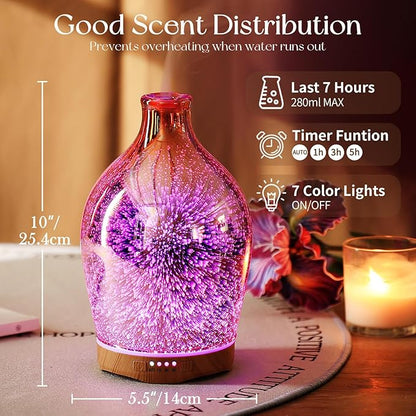 Porseme 280ml Essential Oil Diffuser 3D Glass Aromatherapy Ultrasonic Humidifier - Image 3