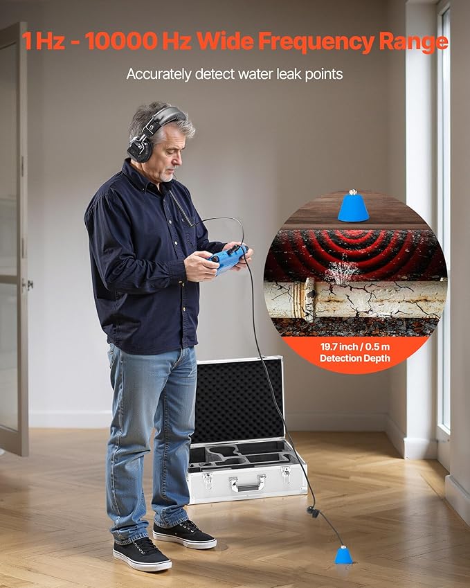 VEVOR Pipe Water Leak Detector for Indoors, 1Hz-10000Hz, Headphones, 8GB SD - Image 2