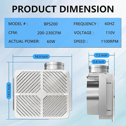 Bathroom Exhaust Fan White Ceiling Mount Ventilation Fan 200-230 CFM 1.5 Sones - Image 3