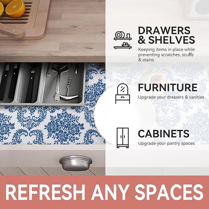 RAY STAR Shelf Liner, Non Adhesive Vintage Navy Blue Floral Kitchen Cabinet - Image 6