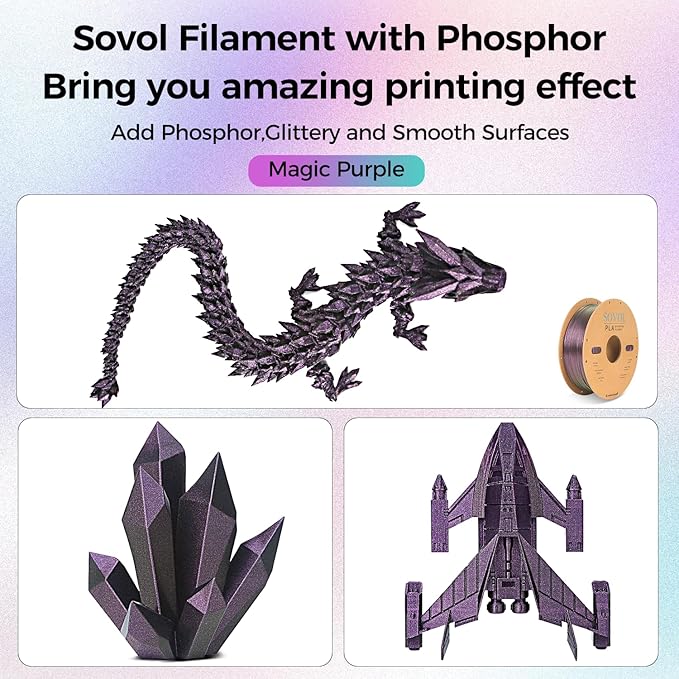 Sovol Silk PLA Filament with Purple Glitter 1kg 1.75mm, Color Changeable 3D - Image 2