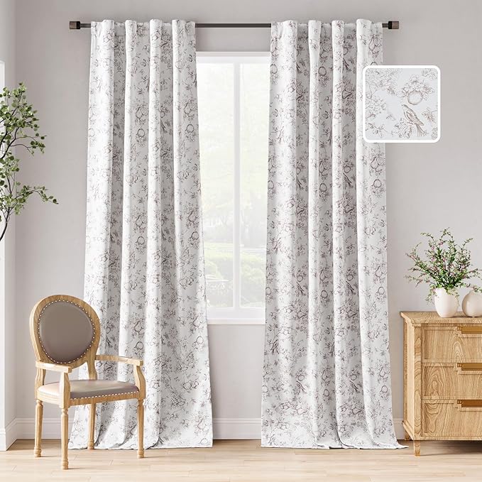 jinchan 95% Blackout Floral Curtains 96 Inches Long, Printed Flower Taupe by JINCHAN