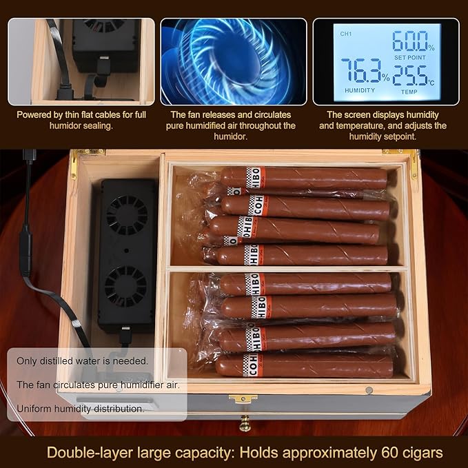 Cigar Humidor Cabinet with Electric Humidifier Precision Humidity Control - Image 4