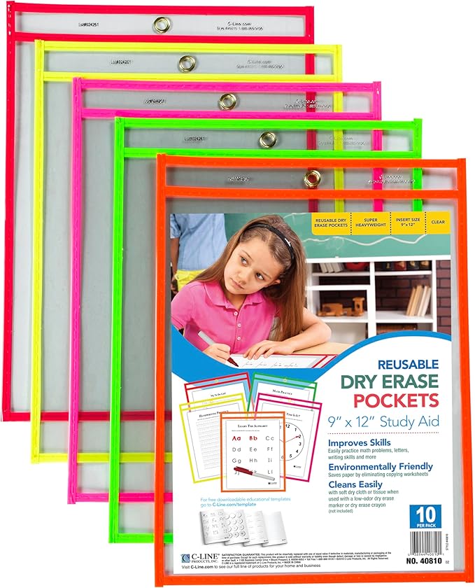 C-Line Reusable Dry Erase Pockets, 9 x 12 Inches, 10 Pockets per Pack - Image 2