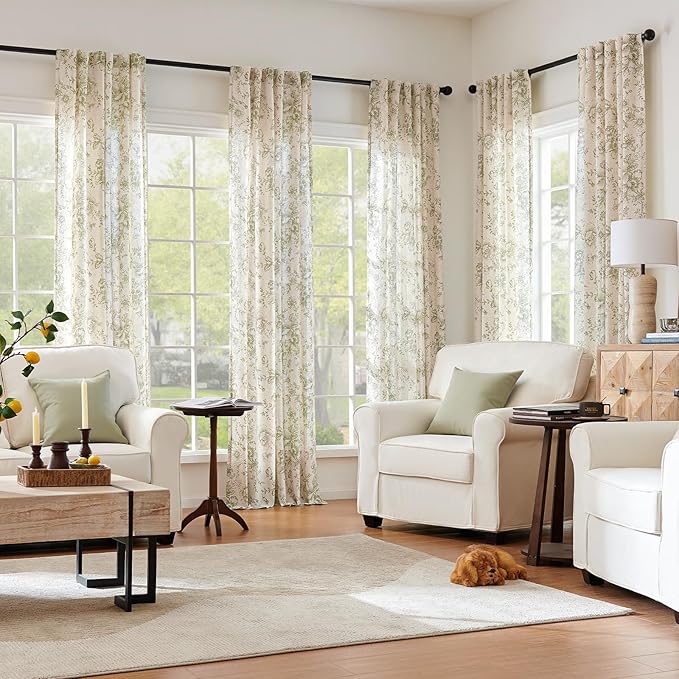 jinachan Linen Blend Floral Curtains - Image 3