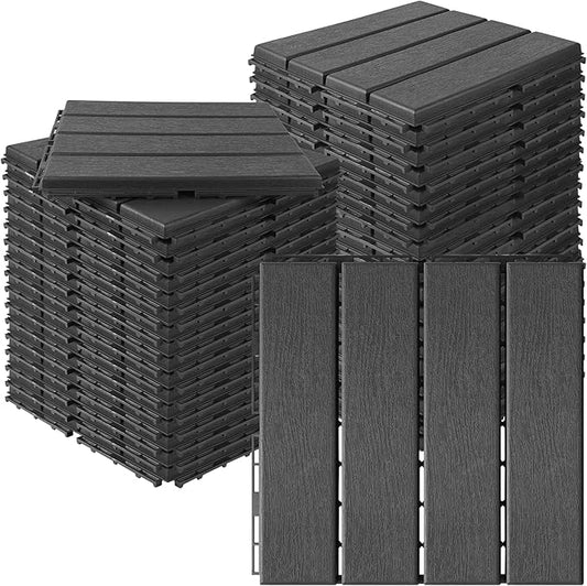 MYFAMIREA 36 Pcs Plastic Interlocking Deck Tiles 12" x 12" Patio Floor Decking by MYFAMIREA