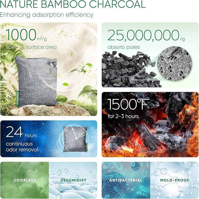 Activated Charcoal Odor Absorber, Large 10 Pack w Hooks Nature Odor Remover - Image 3