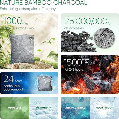 Activated Charcoal Odor Absorber, Large 4x200g w Hooks Nature Odor Eliminator - Image 3