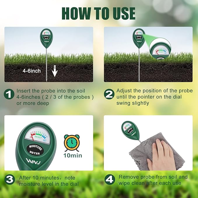 WNJ 2 Pack Soil Moisture Meter, Plant Water Monitor, Lawn Moisture Meter，Soil - Image 3