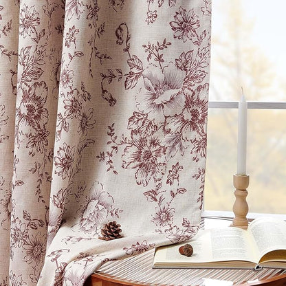 jinchan Blackout Floral Curtains Linen Blend Curtain - Image 3