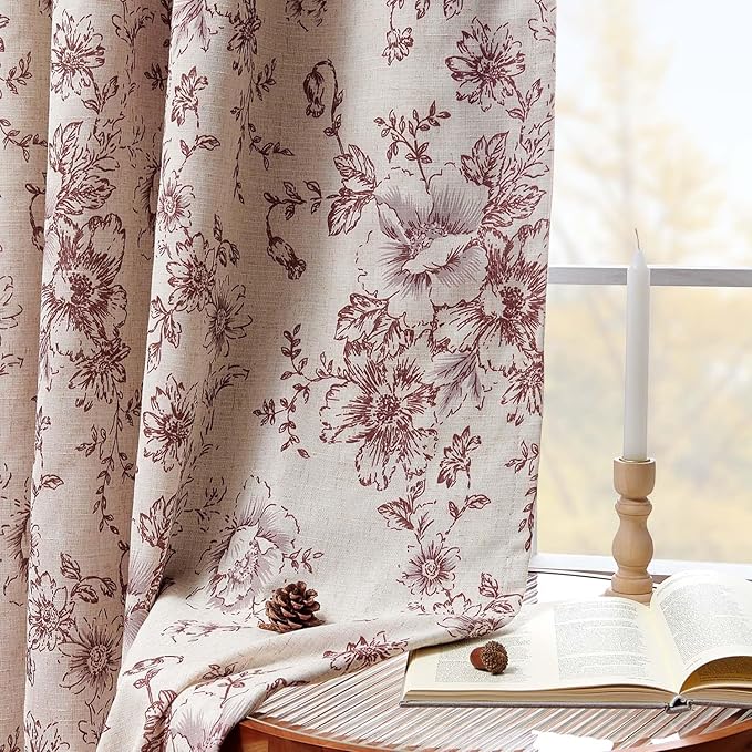 jinchan Blackout Floral Curtains Linen Blend Curtain - Image 3