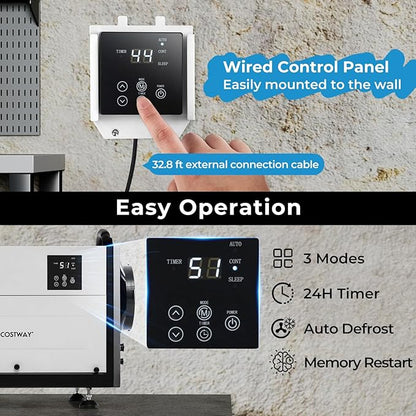 COSTWAY 124 PPD Commercial Dehumidifier, 1300 Sq.Ft Crawl Space Dehumidifier - Image 2