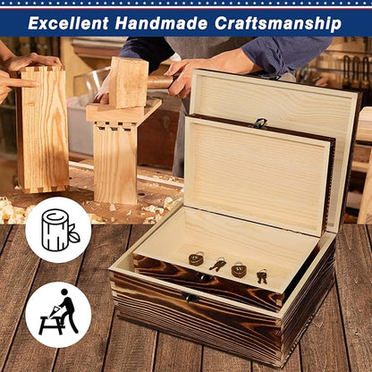 Wooden Box with Lock and Keys Hinged Lid Treasure Chest Memory Hobby - Image 3