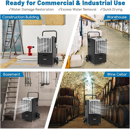 COSTWAY 163 Pints Commercial Dehumidifier, 4500 Sq.Ft Crawl Space Dehumidifier - Image 5