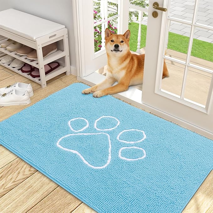 OLANLY Dog Door Mat for Muddy Paws 48x30, Paw Print Design, Absorbs Moisture by OLANLY