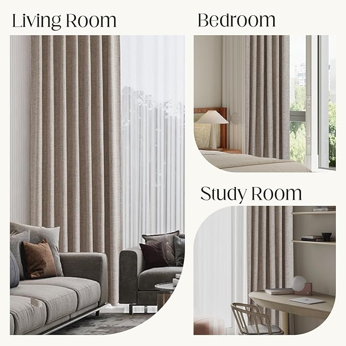 CUCRAF Natural Linen 100% Blackout Curtains 108 Inch Length 2 Panels Set - Image 8