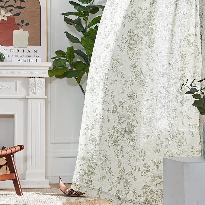 jinchan Linen Floral Curtains 100 Inch Extra Wide - Image 7