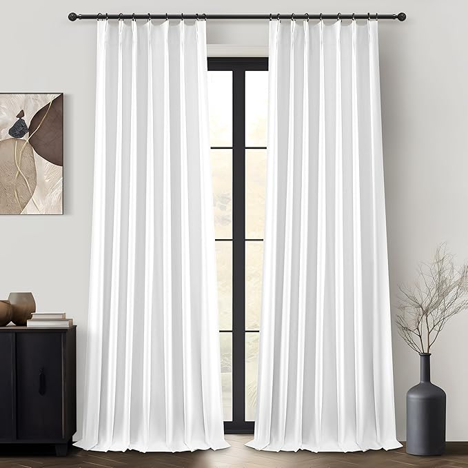 Unique Bright White Blackout Linen 92 Inch Curtains 2 Panels Set by QJMYDECO