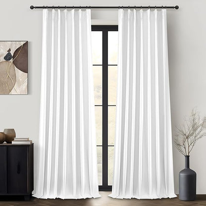 Bright White Full Blackout Natural Linen 100 Inch Curtains Para Sala 2 Panels by QJMYDECO